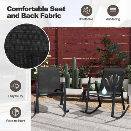 Schaukelstühle für die Terrasse, 2er-Set, atmungsaktiver Stoff, schwarz