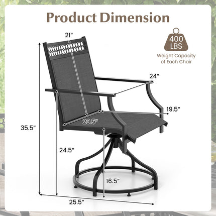 Patio Swivel Dining Chairs, Set of 2, Quick-Dry, Gray