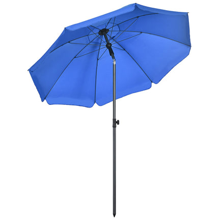 Parasol de terrasse Ø 180 cm, protection UV, parasol de plage, inclinaison réglable, 8 baleines, acier, bleu