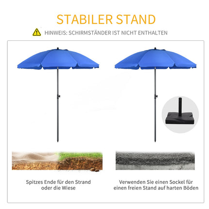 Parasol de terrasse Ø 180 cm, protection UV, parasol de plage, inclinaison réglable, 8 baleines, acier, bleu