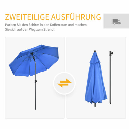 Parasol de terrasse Ø 180 cm, protection UV, parasol de plage, inclinaison réglable, 8 baleines, acier, bleu