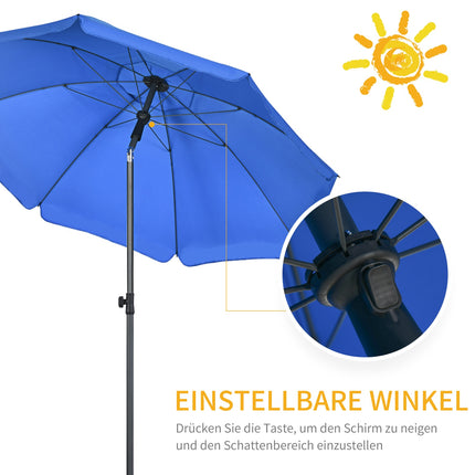 Parasol de terrasse Ø 180 cm, protection UV, parasol de plage, inclinaison réglable, 8 baleines, acier, bleu