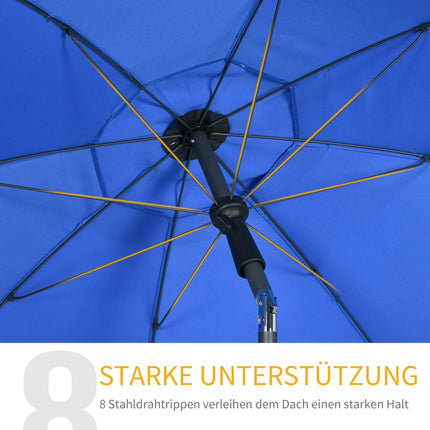 Parasol de terrasse Ø 180 cm, protection UV, parasol de plage, inclinaison réglable, 8 baleines, acier, bleu