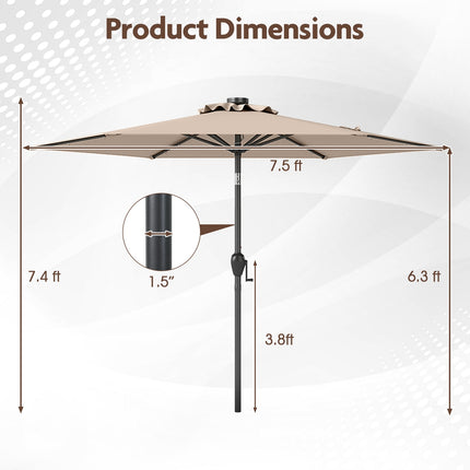 Sonnenschirm 230 cm, Solar-LED, Kurbelneiger, Hellbraun