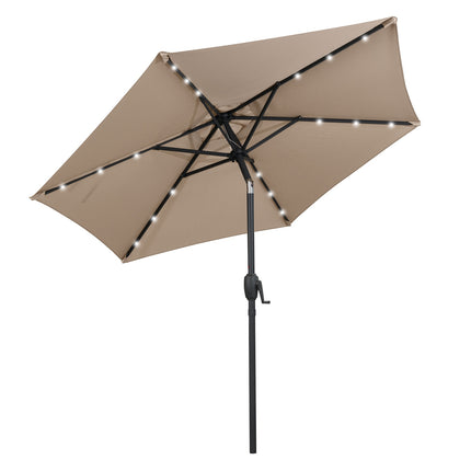 Sonnenschirm 230 cm, Solar-LED, Kurbelneiger, Hellbraun