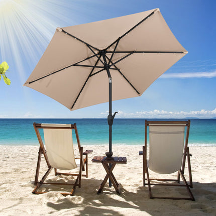 Sonnenschirm 230 cm, Solar-LED, Kurbelneiger, Hellbraun