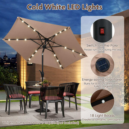 Sonnenschirm 230 cm, Solar-LED, Kurbelneiger, Hellbraun