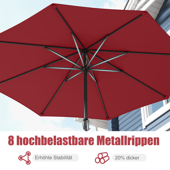 Sonnenschirm 250 cm mit Kurbel, 8 Streben, Bordeaux