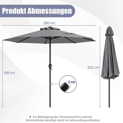 Patio Umbrella 250 cm with Crank, 8 Ribs, Grey