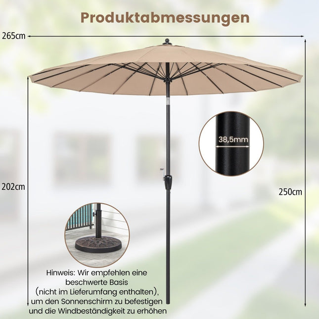 Sonnenschirm 265 cm, UV 50+, knickbar & Kurbel, Braun