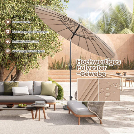 Patio Umbrella 265 cm, UV 50+, Tilt & Crank, Brown