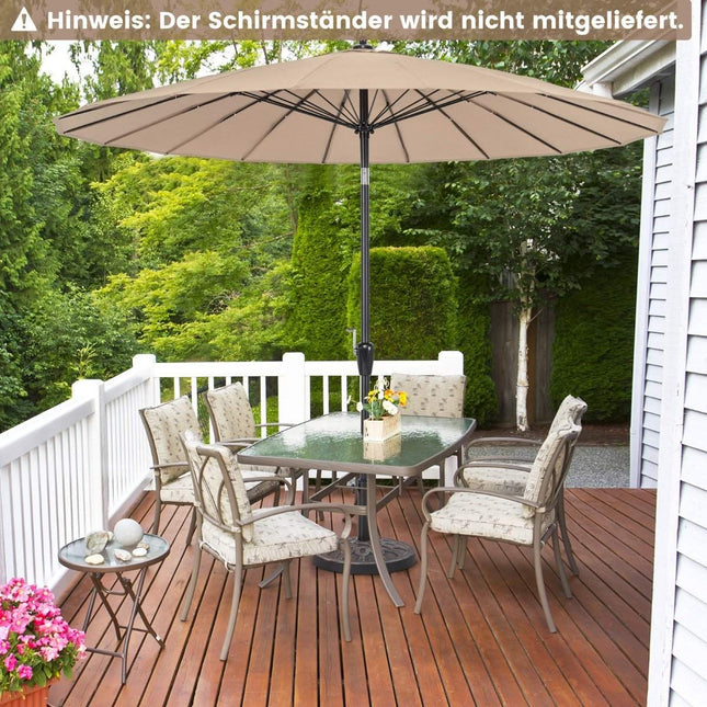 Sonnenschirm 265 cm, UV 50+, knickbar & Kurbel, Braun