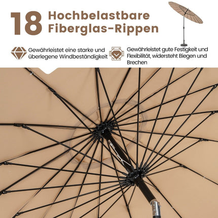 Patio Umbrella 265 cm, UV 50+, Tilt & Crank, Brown