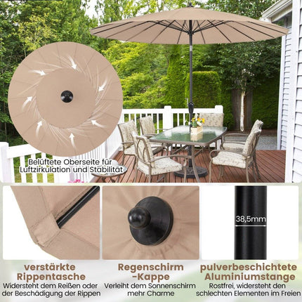 Patio Umbrella 265 cm, UV 50+, Tilt & Crank, Brown
