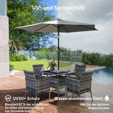Patio Umbrella, 270cm, UV 50+ Protection, Dark Grey