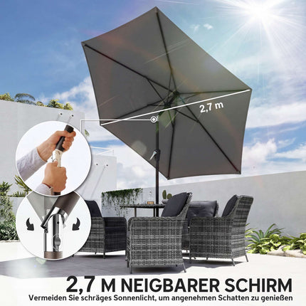 Patio Umbrella, 270cm, UV 50+ Protection, Dark Grey