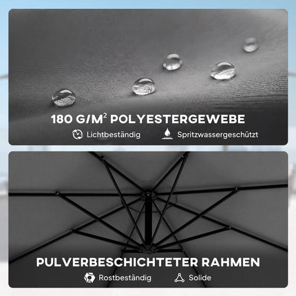 Sonnenschirm, 2,95 m Durchmesser, Dunkelgrau, mit Abdeckung