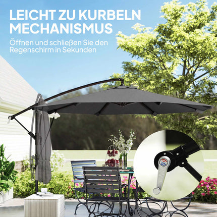 Sonnenschirm, 2,95 m Durchmesser, Dunkelgrau, mit Abdeckung