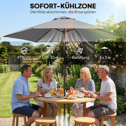 Patio Umbrella 2.95m with Tilt, UPF30+ Polyester
