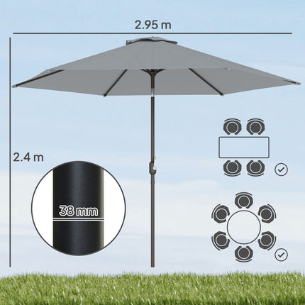 Patio Umbrella 2.95m with Tilt, UPF30+ Polyester