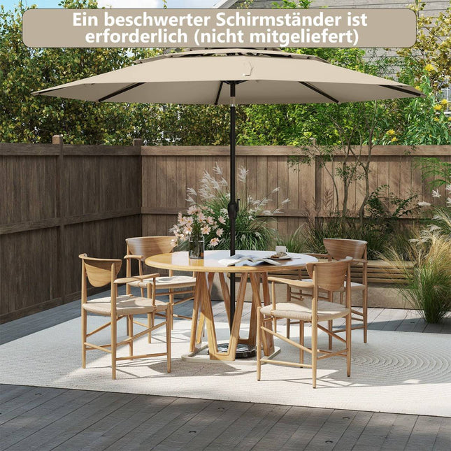 Sonnenschirm, 300 cm, Knickfunktion & Kurbel, Beige