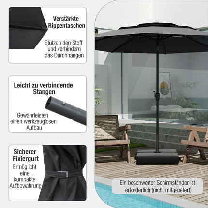 Sonnenschirm, 300 cm, Belüftet, Kippfunktion, Schwarz