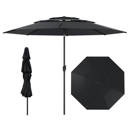 Sonnenschirm, 300 cm, Belüftet, Kippfunktion, Schwarz