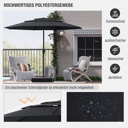 Sonnenschirm, 300 cm, Belüftet, Kippfunktion, Schwarz