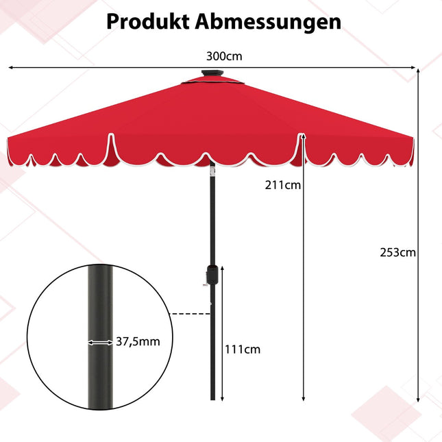 Sonnenschirm 300 cm mit Solar-LED-Beleuchtung und Kurbel