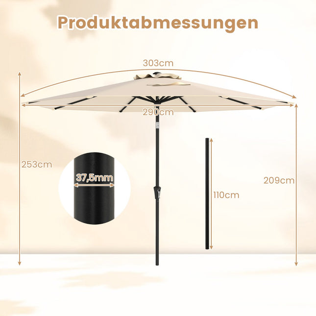 Sonnenschirm 303 cm Durchmesser, mit Knickfunktion, Beige