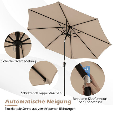 Sonnenschirm, 303 cm, neigbar, Braun, für den Außenbereich