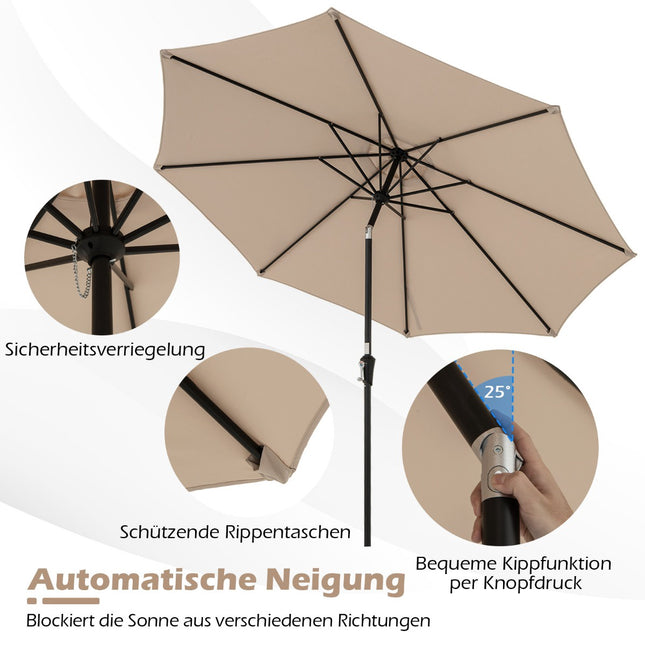 Sonnenschirm, 303 cm, neigbar, Braun, für den Außenbereich
