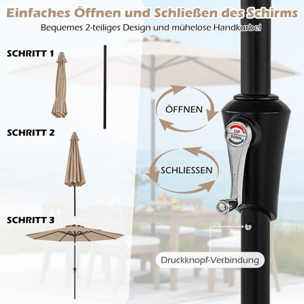 Sonnenschirm, 303 cm, neigbar, Braun, für den Außenbereich