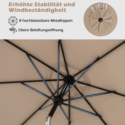 Sonnenschirm, 303 cm, neigbar, Braun, für den Außenbereich