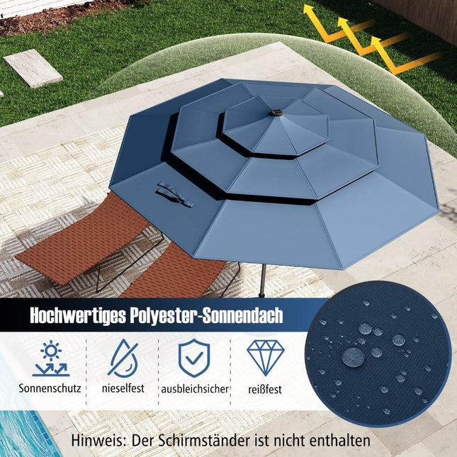 Sonnenschirm, 3-stöckig, Solar-LED, neigbar, Marineblau