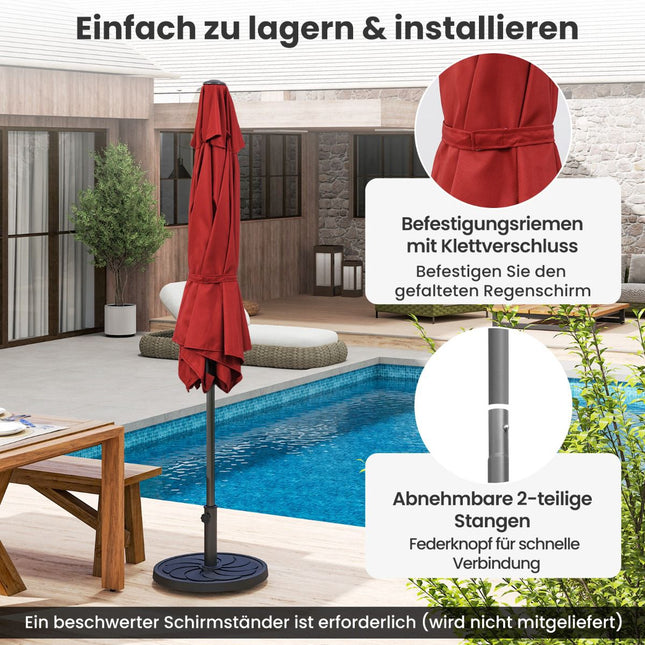 Sonnenschirm mit Kurbel, 230 cm, Rot, Verstellbare Neigung