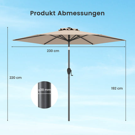 Sonnenschirm mit Kurbel, Kippfunktion, 230 cm, Beige