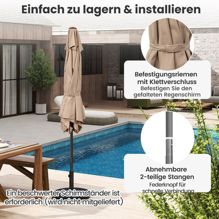 Sonnenschirm mit Kurbel, Kippfunktion, 230 cm, Beige