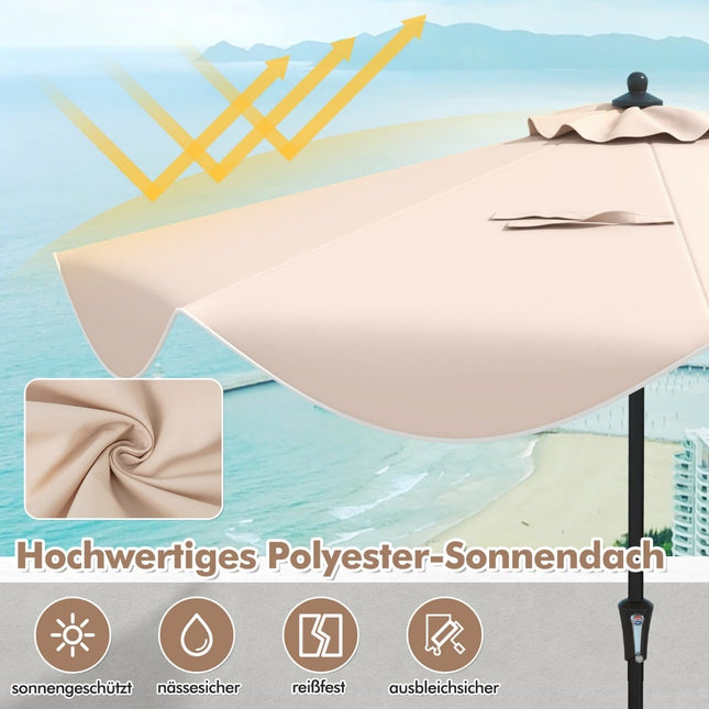 Terrassenschirm mit Kurbel, Neigefunktion, Rüschenkanten, Beige
