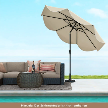 Terrassenschirm mit Kurbel, Neigefunktion, Rüschenkanten, Beige