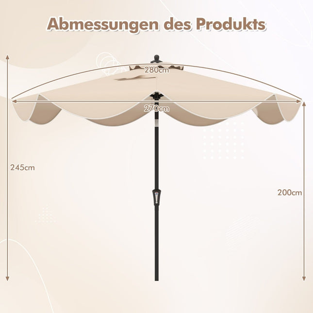 Terrassenschirm mit Kurbel, Neigefunktion, Rüschenkanten, Beige