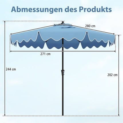 Patio Umbrella with Crank, Tilt & Vent, 280cm, Blue