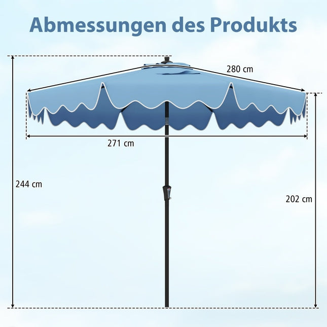 Terrassenschirm mit Kurbel, Neigung & Belüftung, 280cm, Blau