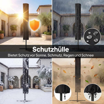 Zahradní slunečník se solárními LED světly, náklon a klika, tmavě modrá