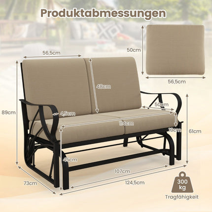 Terrassenbank mit Kissen, besprühter Metallrahmen, geschwungene Armlehnen, ergonomisches Design, braun
