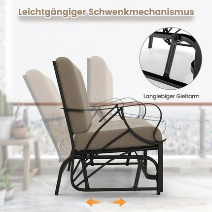 Terrassenbank mit Kissen, besprühter Metallrahmen, geschwungene Armlehnen, ergonomisches Design, braun