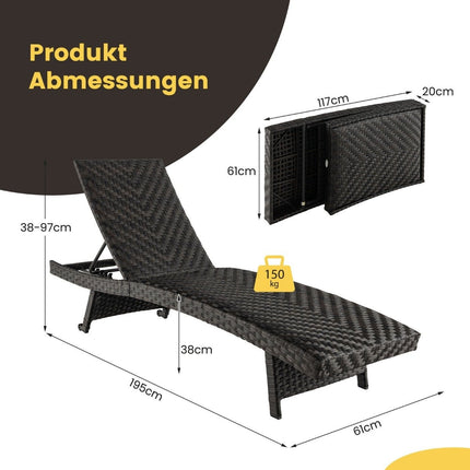 Patio ligstoel rotan ligstoel met 5-voudig verstelbare rugleuning 195 x 61 x 38-97 cm mix bruin