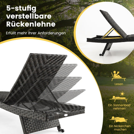 Patio ligstoel rotan ligstoel met 5-voudig verstelbare rugleuning 195 x 61 x 38-97 cm mix bruin