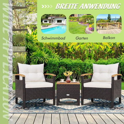 Terrassenmöbel-Set Korbmöbel-Set für den Außenbereich mit Couchtisch weiß