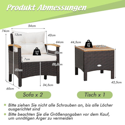 Terrassenmöbel-Set Korbmöbel-Set für den Außenbereich mit Couchtisch weiß